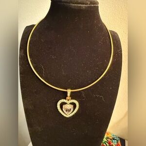 Nolan Miller Vintage Gold Heart Pendant Necklace w CZ stones